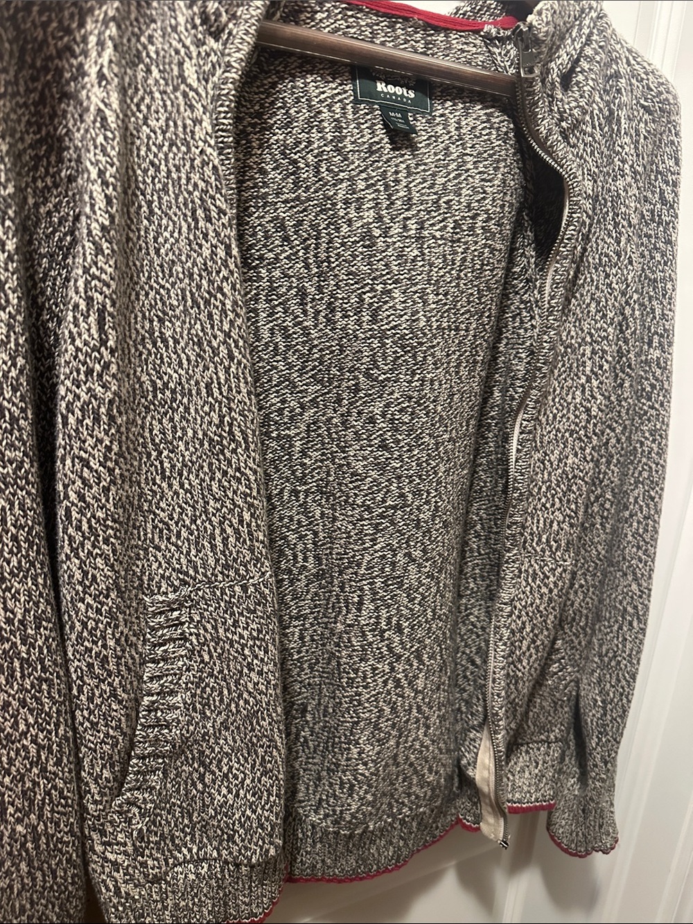 Roots Marled Knit Hoodie with Red Trim